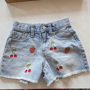 Kids Denim Shorts with Strawberry and Cherry Embroidery Size 8